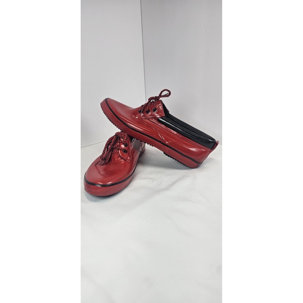 Vintage 1990's Sporto Red Low Duck Rubber Rain Boots 10 Waterproof Lace Up